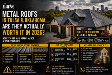 Metal Roofs in Tulsa & Oklahoma: Are They Actually Worth It in 2026? Honest Cost, Hail Performance & ROI Breakdown | Tier-One Roofing